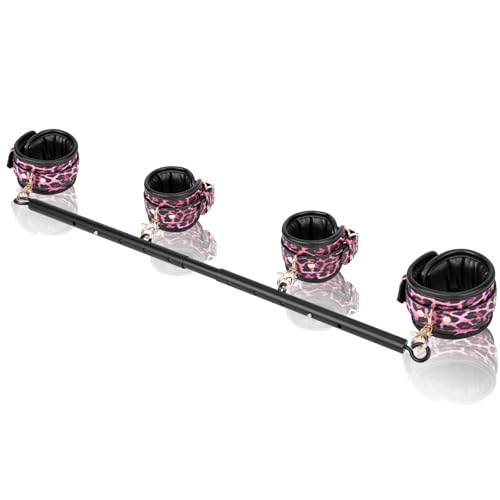 Spreader Bar Heavy Duty Stainless Steel Adjustable Bar with 4 pcs PU Cushioned Straps for Yoga, Pilates, Fitness Training, Home Gym Equipment and more. - color: Pink