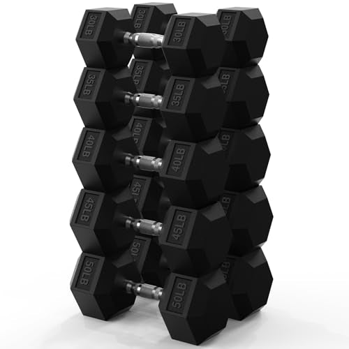 Hex Dumbbell Set 60-650lb, Weights Set Rubber Encased, Home Gym | PAPABABE Complete & Durable Cast Iron Core Odorless PVC Antiroll Hex Shape Ergonomic Chrome Handle Versatile Home Gym - size: 400 lb Set (Pair of 30, 35, 40, 45, 50), style: Chrome Grip