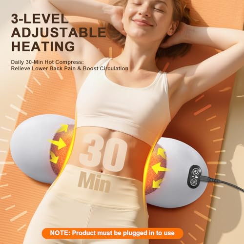 FunBy 3-in-1 Electric Lumbar Support Pillow,Triple Fusion Back Massager with Heat,Vibration&Traction,Back Support Pillow for Bed and Chair,Lumbar Support Pillow for Lower Back Pain Relief-LightGray - color: Lightgray