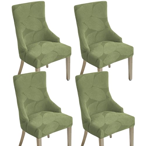 Jacquard Wingback Dining Chair Covers Stretch Wing Back Side Chair Slipcover Accent Chair Cover Slipcover with Arm Chair Protector Cover for Dining Living Room (Green, 4PCS) - color: B- Green, size: 4 PCS