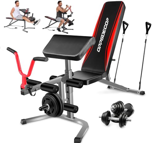 OPPSDECOR Adjustable Weight Bench with Leg Extension & Preacher Curl Bench | Bench with Leg Extension & Leg Curl , Incline/Decline/Flat , 900LBS Capacity Workout Bench for Home Gym Strength Training