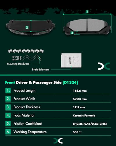 SCITOO D1324 Front Ceramic Brake Pads Sets Fit For Lexus NX200t / NX300 / RX350 / RX350L,For Toyota Avalon 2020,For Toyota Camry 2020,For Toyota Highlander 2008-2019,For Toyota Sienna 2011-2020 - size: Front D1324-8436