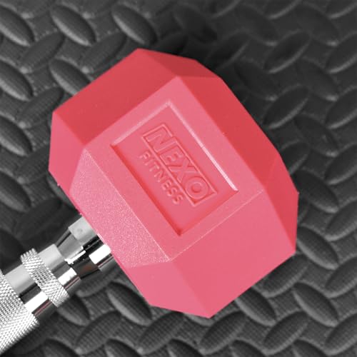 NEXO Pink Rubber Hex Dumbbells Commercial Grade Rubber Hex Dumb Bell Weight - style: 3 Pounds, Pair