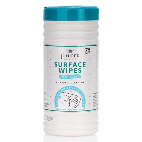 Juniper CLEAN 1 Pack Surface Cleaning Wipes Bleach Free, All-Purpose Cleaner for Bathroom, Kitchen, Office, 75 Count Canister, 7.5" x 7" Sheet, Fresh Scent, Lint Free & Durable - size: 75 Count (Pack of 1)