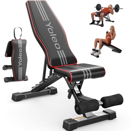 YOLEO Adjustable Weight Bench for Home Gym, ASTM-Certified 827LBS, 98% Pre-Assembled, Foldable Gym Bench with 84 Positions Incline Decline Flat, Wider Seat - size: L