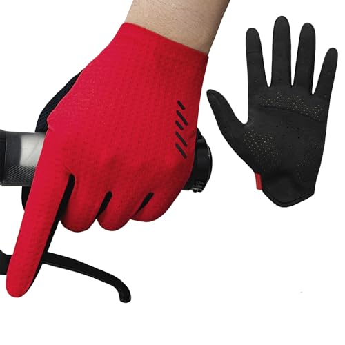 VXW Bike Gloves for Men Women Cycling - with Reflective Strips &Anti-Slip Shock-Absorbing Pad for Bicycle/Mountain Bike/Workout/MTB/Gym - color: Red, size: Small