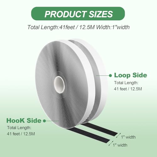1''×41Ft Black Heavy Duty Hook And Loop Tape Adhesive, No Punching Picture Wall Mounting Roll, Sticky Back Couch Cushion Grip, Keep Rugs in Place, Strong Adhesive Tape for DIY at Classroom Office Home - size: 1In × 41Ft, style: Black