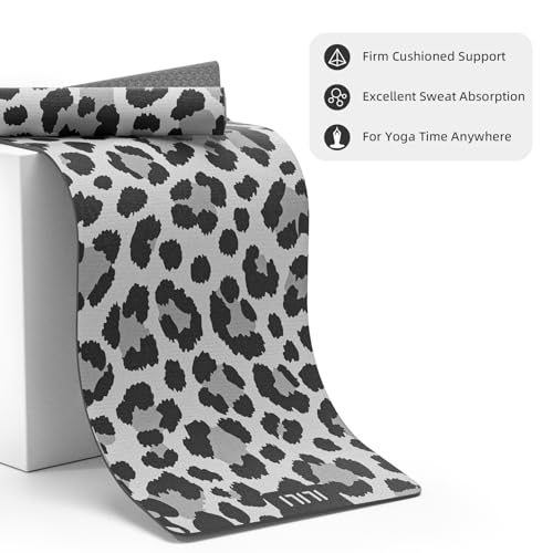 ILILI Yoga Mat Leopard Print Yoga Mat 8mm, Suede & TPE Thick Exercise Mat, Workout Mat for Women Men, 72''x25'' Fitness Mat with Strap for Home Gym, Yoga, Pilates, Stretching - color: Grey