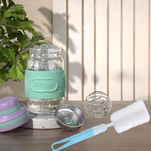 Glass Shaker Bottle 12oz for Protein Mixes, Borosilicate Glass Shaker with Strainer and Silicone Sleeve (Lilac-Cyan) - color: Lilac-Cyan,12oz