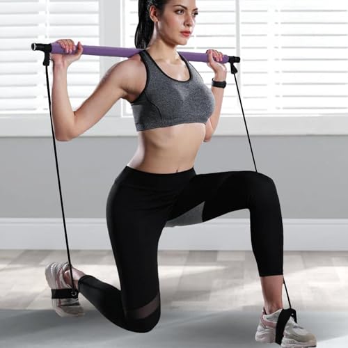 Stretched Fusion Pilates Bar Multifunctional Easy Installation Workout Bar | Elastic Portable for Home Gym, Travel, Pilates Workouts, Full Body Toning, Core Stability, Stretching, Resistance Band - color: Multicolor 1