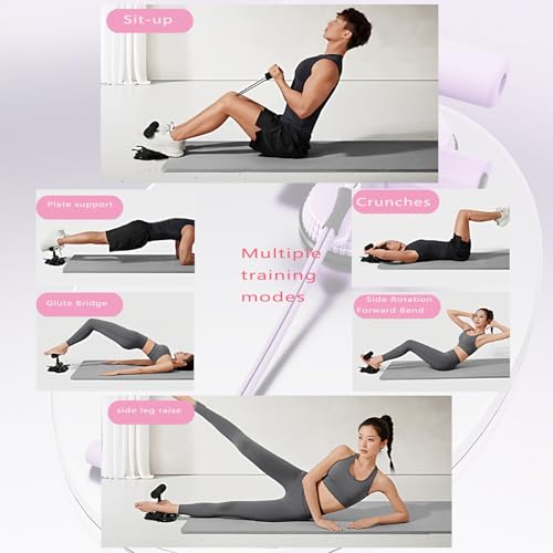 Ab Training Auxiliary Device, Foldable Ab Trainer- Sit Up Bar Assistance Device with 2 Suction Cups, Adjustable Sit Up Machine with Resistance Band, Full Body Muscles Training for Women & Men, Exercise Equipment for Home Workouts - color: Purple