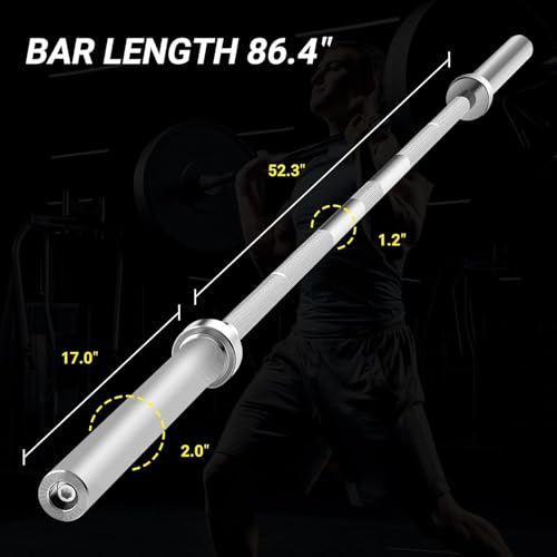 7ft Olympic Barbell for Strength and Weightlifting Training - 2 Inch Diameter Olympic Bar for Squat, Deadlift, Curl, Bench Press, Overhead Press - 700lbs Capacity with 2 Collars, Chrome