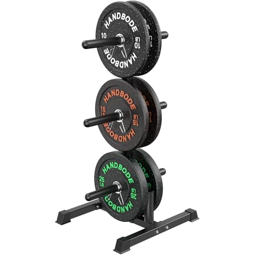 HANDBODE Weight Plate Rack with Barbell Storage, 1100 lbs Capacity | 6-Peg Vertical Holder for 1- or 2-Inch Plates, Heavy-Duty Organizer for Home Gym - style: 100 LB - Set with Rack
