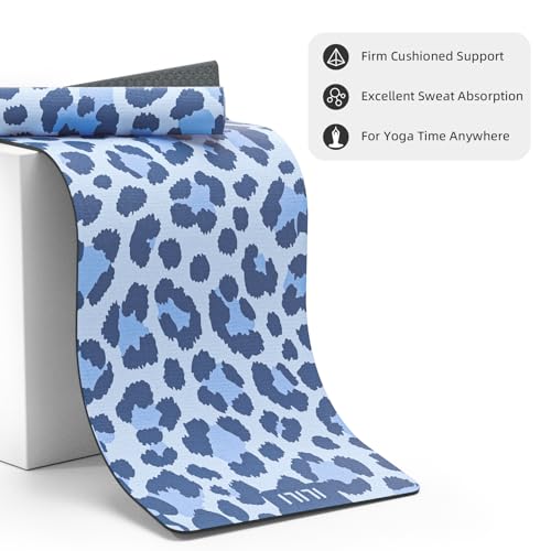 ILILI Yoga Mat Leopard Print Yoga Mat 8mm, Suede & TPE Thick Exercise Mat, Workout Mat for Women Men, 72''x25'' Fitness Mat with Strap for Home Gym, Yoga, Pilates, Stretching - color: Blue