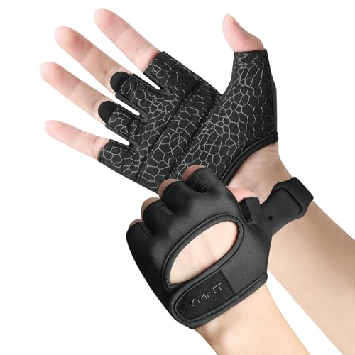 Short Workout Gloves for Women Men, Weight Lifting Gloves Full Palm Pads | Minimal Gym Gloves for Weightlifting, Exercise, Fitness, Training, Extra Grip, Fingerless Work Out Gloves Womens, Breathable - color: Black, size: Large