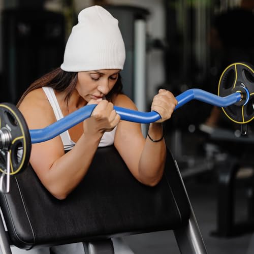 Olympic EZ Curl Barbell Bar, 400LBS Weight Capacity Olympic Curl Bar, 4ft Barbell Weight Bar with Knurled Grip for 2 Inch Weight Plates, Hip Thrusts,Squat,Biceps-Home Gym Weight Bar - color: Blue
