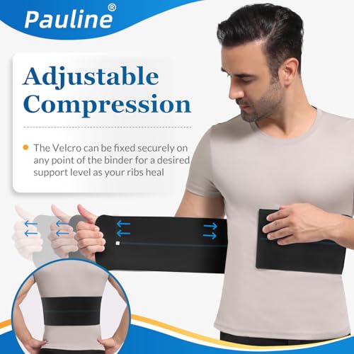 Pauline Broken Rib Brace for Men - Compression Chest Binder for Cracked Ribs Support & Chest Pain Relief - Rib Belt for Bruised Rib Cage (Black, Fits 45”-60”) - size: L, style: Men BK