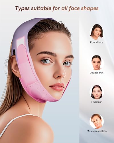 V-Line Sculpting Face Mask – Silicone Chin Strap for Jawline Tightening & Double Chin Reduction (23-27 Inches) (Rose purple) - color: Rose purple