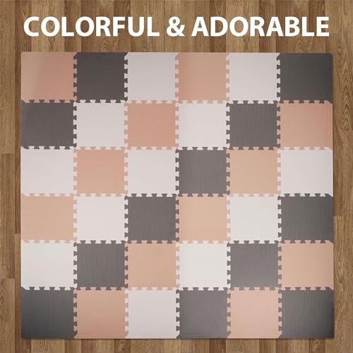 BalanceFrom 16-Pack 12x12 Inches EVA Interlocking Foam Play Tile Mat, Cream/Gray/Beige – 0.4-Inch Thick Non-Slip Puzzle Flooring for 16 Square Feet in Playroom, Nursery, or Playpen at Home