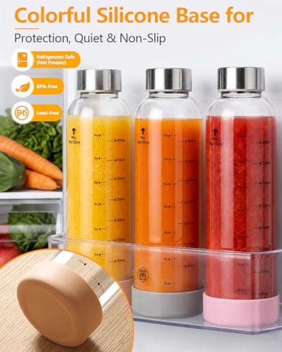 Zukro Glass Juice Bottles with Stainless Steel Lids 18 oz, Airtight & Leak Proof, Non-Slip Bottom, Measured Markings, 4-Pack Reusable Clear Jars for Water, Juicing, Smoothie, Protein Shakes, BPA Free - size: 4 pack
