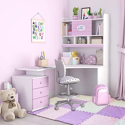Amylove 72 Pieces Plush Foam Floor Mat Square Interlocking Carpet Tiles with Border 12 x 12 x 0.4 in Fluffy Play Mat Floor Tiles Soft Climbing Area Rugs for Home Playroom(White, Pink, Purple) - color: White, Pink, Purple