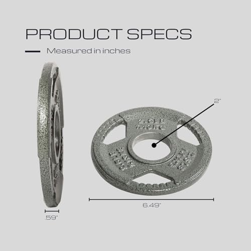 HulkFit 1 inch or 2 inch Cast Iron Weight Plate Set with Multi-Grip Handles and Enamel Coated for Barbells & Strength Training - Grey - style: 2in - 2.5lbs (SINGLE)