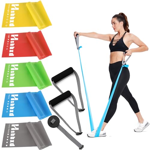 Resistance Bands for Physical Therapy, Bands for Working Out, Latex Free Elastic and Exercise Bands Set for Stretching, Suitable for Rehab, Yoga, Pilates, Gym, Home Exercise - color: Five Colors 5-80 lbs - Includes Accessories