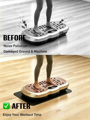 Non-Slip Anti Vibration Mat for Vibration Plate Machine, Noise Reducing Floor & Carpet Protector Pad, Shock Absorbing Vibration Pad Exercise Accessory for Most Vibration Platform Machines (Black, Only Mat)
