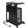YATINEY PC Stand, Computer Tower Stand with Charging Station, Height Adjustable PC Tower Stand for Floor, 2 Tier Computer Cart On Wheels, 23.1"-29" H,19.7" L x 11" W, for Home Office, Black CJ60BB - color: Black