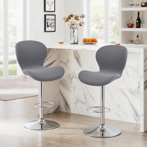 Gollense Bar Stool Covers with Backs, Set of 4 Stretch Jacquard Barstool Seat Covers, Washable Swivel Pub Counter Height Chair Slipcover Protector for Home Kitchen Cafe (T-Shaped Jacquard-Dark Grey) - color: T-shaped Jacquard-dark Grey