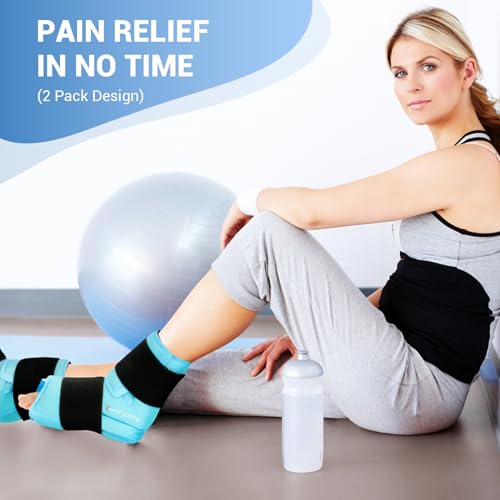 Comfytemp Ankle Foot Ice Pack Wrap for Plantar Fasciitis Relief, Gel Ankles Brace, Sprain, Heel Pain, Swelling, Achilles Tendonitis, Feet Injuries Reusable, Hot Cold Compress, FSA Eligible HSA, 2 Pack - color: Blue 70, size: Large