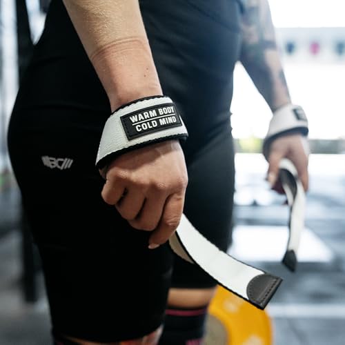 WARM BODY COLD MIND V2 Lifting Wrist Straps for Weightlifting - Hand Straps for Powerlifting, Weight Lifting, Bodybuilding Functional/Cross Training, Deadlift Gym Bar, Cotton - color: White Poly