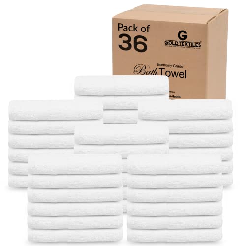 GOLD TEXTILES 36 Pack White Small Bath Towels 20x40 Inches - Cotton Blend Economy Cheap Bulk Bath Towels for Commercial Uses, Gym, Salon, Spa & Hair- Lightweight Quick Drying (36 White) - size: 36 Pack Economy Grade
