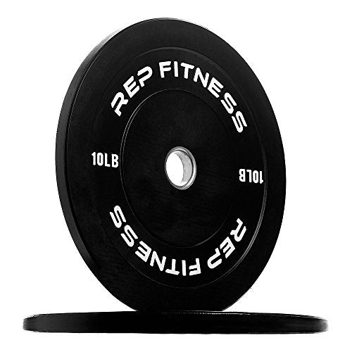 REP Fitness Rubber Bumper Plates, 5Lb to 370 lb Set Pairs, Olympic Standard Weights, Shock Absorbing Low Bounce Design, For Home Gyms, Fitness Centers, Strength Workouts, Barbell Use - style: 10 LB Pair