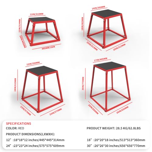 Hipicute Plyo Box Jump Platforms, 12/18 /24 Inch Single Jumping Box for Men and Women for Home Gym,Red
