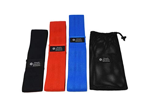 Non-Slip Heavy-Duty Exercise Loop Bands for Strengthening Hips, Glutes, Legs by Providing Resistance in Training & Support in Squats & Lifting. Three Lengths of Bands in a Tote Bag - color: black/red/blue