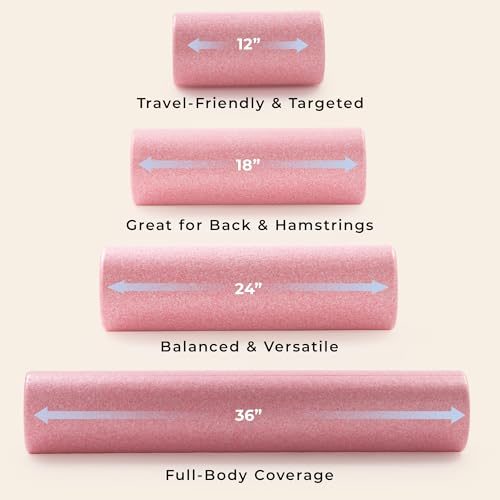 Sunny Health & Fitness High-Density Foam Roller 12" to 36", for Stretching & Muscle Recovery – Black, Blue, Pink - color: Pink, size: 24-Inch