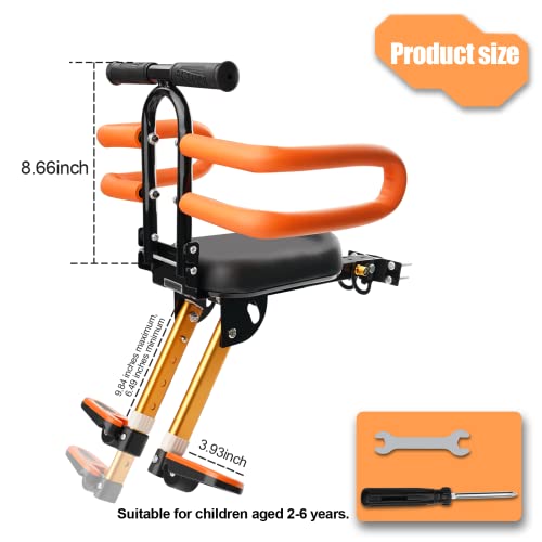 Child Bike Seat for Adult Bike,Retractable Baby Bike Seat Front Mounted for Children 2-6 Years Old - color: gold