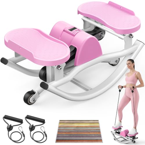 Rock Stepper, Side to Side Stepper for Exercise at Home, Low-Impact 3D Rocking Stepper Machine with Resistance Bands & Non-Slip Mat, Side Stepper for Full Body Workout, 250 LBS Capacity - color: PINK