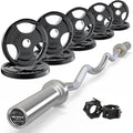 RitFit 2 Inch EZ Curl Bar with Weights, 350LBS Weight Capacity Olympic Curl Barbell for Bicep, Tricep and Weight Lifting Exercises - style: Silver(with 155LB Weights and Collar)