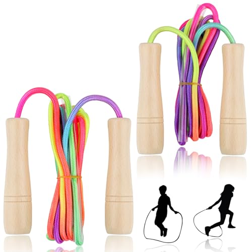 Jump Rope for Kids, Lorvain Adjustable Skipping Rope, Kids Jump Ropes with Wooden Handle for Girls Boys, Weighted Jumping Ropes for Fitness Workout Exercise Outdoor Fun Activity - color: Colorful-2pcs