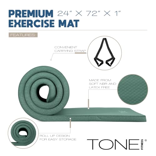 Tone Fitness 1-Inch Thick Yoga Mat | High-Density, Non-slip Exercise Mat with Carrying Strap for Yoga, Pilates, & Home Gym Workouts | Multiple Options - color: Teal, style: Diamond