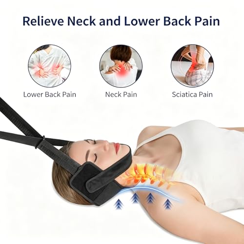 Adjustable Cervical Neck Support Stretcher, Soft Skin-Friendly Portable Neck Relaxation Tool with Durable Nylon Tape and Anti-Slip Handle, Adjustable Fit for Home Office Daily Neck Care, Black