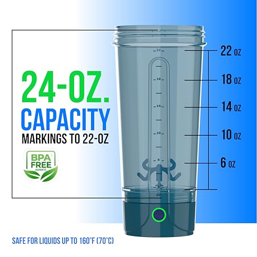 VELOMIX Electric Protein Shaker Bottle - 24 oz | USB-C Rechargeable | Leak Proof Shaker Cups for Protein Shakes | Portable Blender for Shakes and Smoothies (Electric - Blue) - color: Electric - Blue