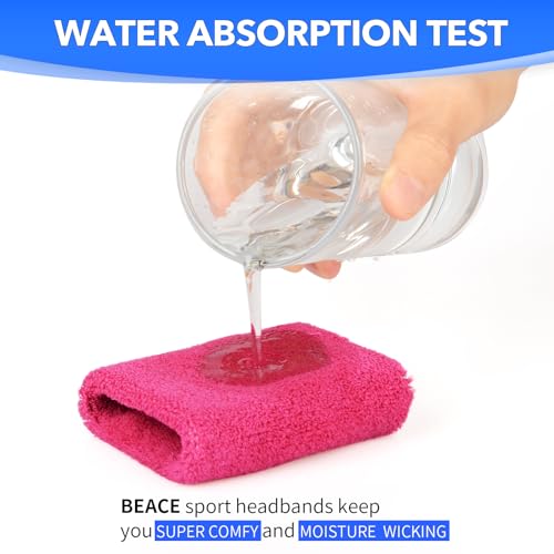 BEACE Sweatbands Sports Wristband for Men & Women - Moisture Wicking Athletic Cotton Terry Cloth Sweatband for Tennis, Basketball, Running, Gym, Working Out - color: Red/White/DP Blue