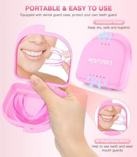 Anti Grinding Guard, Small Mouth Guard for Women, 4 Pack Moldable Teeth Guard at Night Sleep Ventilated Teeth Grinding Guard Box with 5X Magnifying Mirror - size: Small (4 Pack)