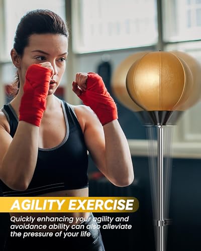 Fitness Reflex Bag, Speed Ball Stand Punching Bag with Gloves, Boxing Bag for Adults and Teens, 59IN Great MMA Training - color: Gold