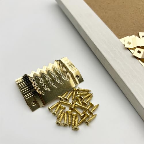 50 Pack Large Heavy Sawtooth Picture Hangers Steel Picture Hangers with Screws Picture Hang Solutions, for Hanging Clock Paintings Artwork Picture Frame Hook Photos (Gold，Supports 50 lbs) - color: Large Gold - 50 Pack