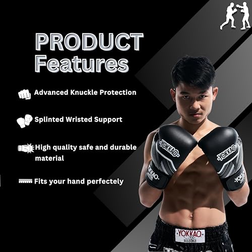 Yokkao Muay Thai Boxing Gloves – Essential Gloves for Beginners Men & Women Microfiber Leather Multi-Layered Foam Padding & Secure Fit - size: 14oz