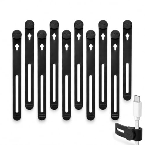 PZOZ Silicone Cable Ties 10 Pack, Reusable Cable Organizer Straps for Cords | Soft Silicone Design with Reusable Strap, Organize Charging Cables, Headphones & Power Cords for a Clean Workspace - color: Black